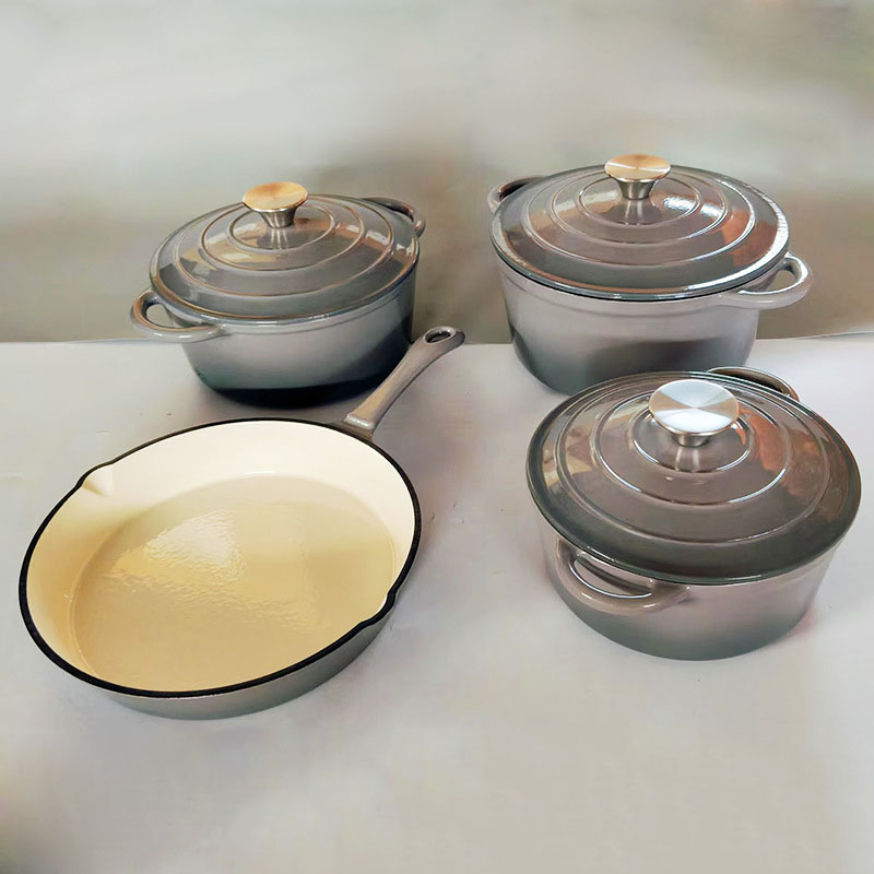 4PCS Enamel Dutch Oven Cookware Set Cast Iron Casserole Cooking Pot