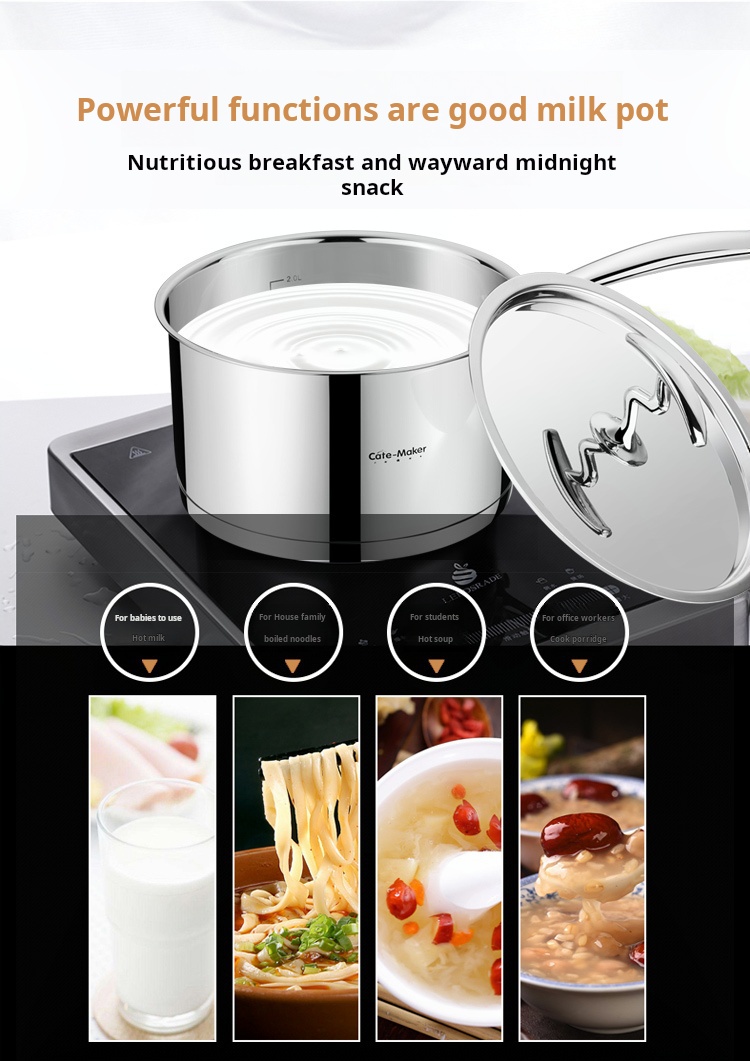 18cm Stainless Steel Modern Saucepan Induction Compatible Milk Pot with Non-stick Composite Bottom Eco-Friendly Durable Cookware