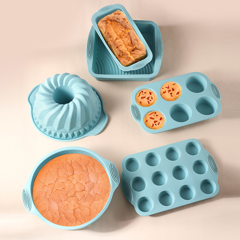 6pcs Foldable Silicone Non-Stick Oven Safe Dishwasher Safe Bakeware Set Muffin Cake Toast Molds Baking Pizza Pan Cupcake Pastry