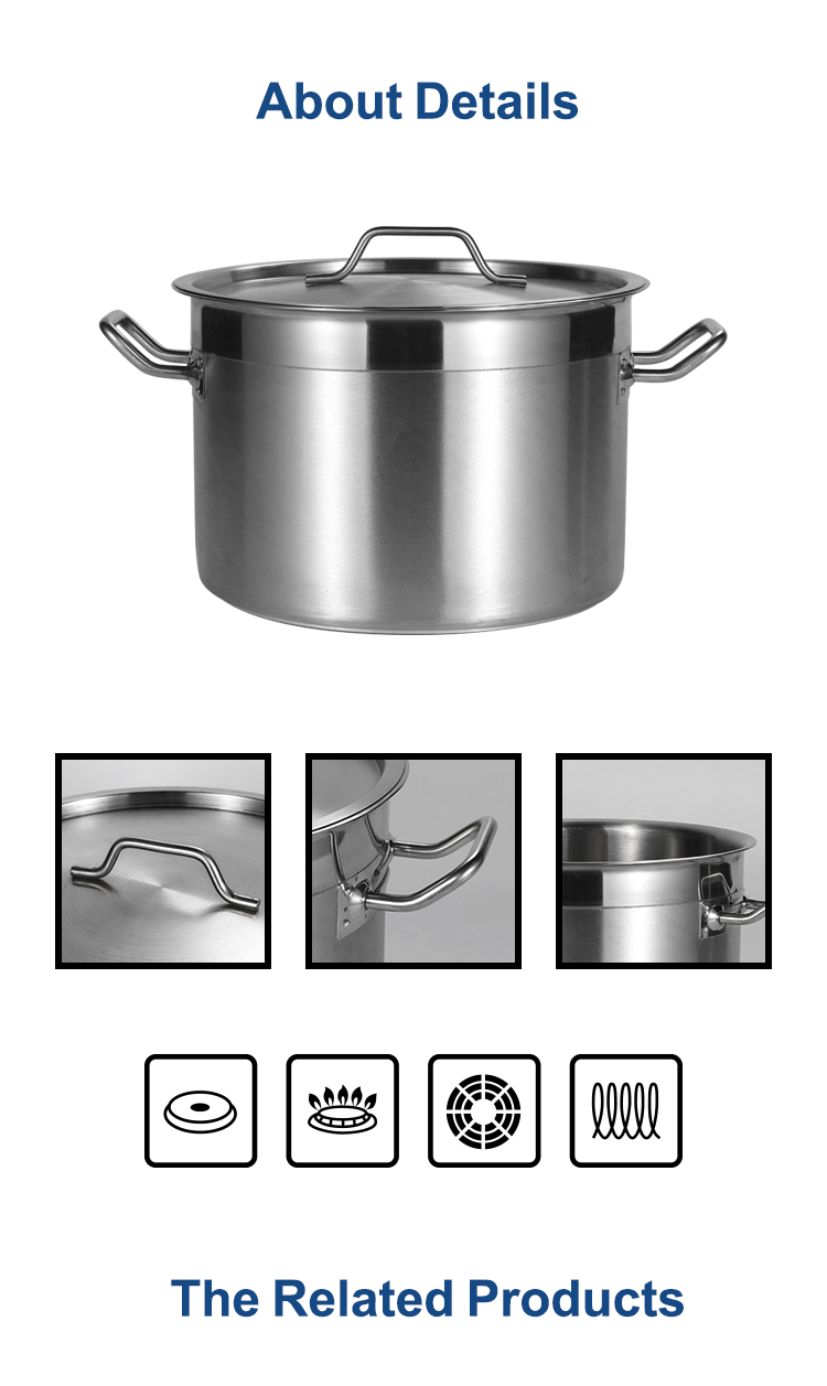 Wholesale Commercial Pots Restaurant Kitchen Stainless Steel Thick Compound Bottom Cooking Stock Pots