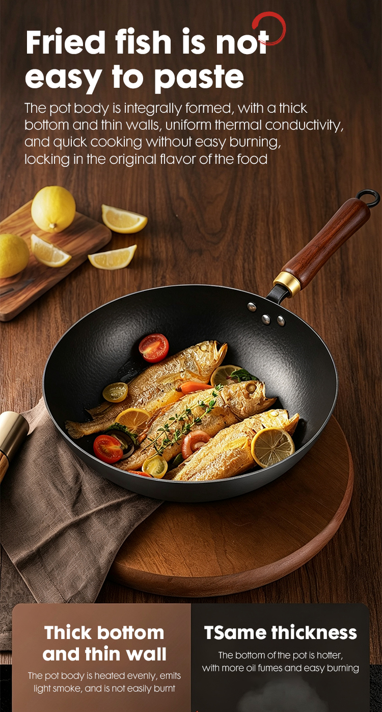 Wok Pan Hammered Wok Fish Scale Texture Stir Fry Pan Scratch Resistant Fast Heating Cookware for Gas and Induction