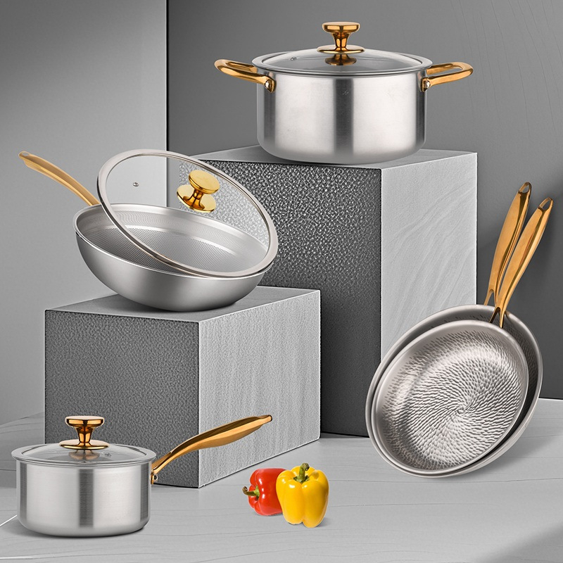 Multi Size Stainless Steel Traditional Woks Set 20L Capacity for Frying Roasting Stir Fry Cooking Gas Induction Compatible