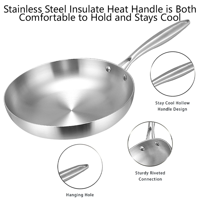 3-Ply Stainless Steel Non-Stick Frying Pan Set 18/10 Wok Fry Pan Skillet For Induction And Household Cooking Use