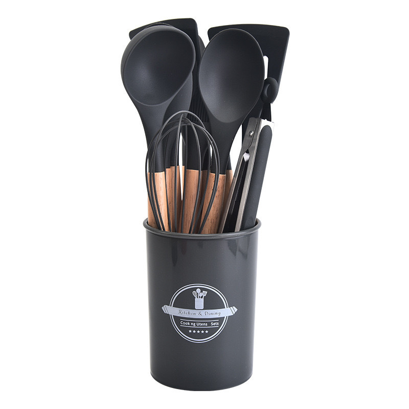 12pcs Silicone Bakeware Set with Wooden Handle for Home Baking &amp; Cooking Kitchenware Tools