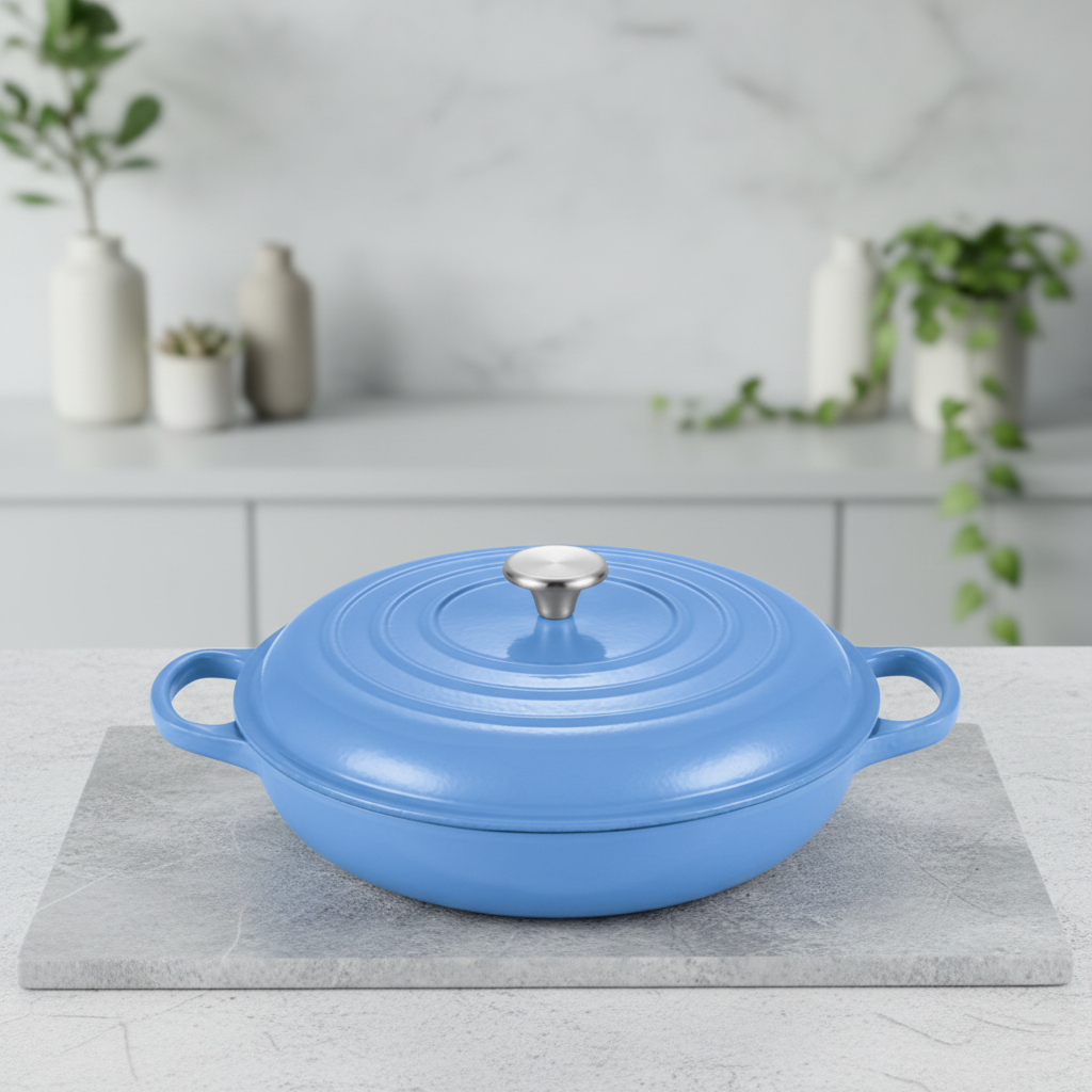 Cast Iron Dutch Oven with Enamel Coating Dual Handles Pot Lid Durable Metal Kitchen Essential