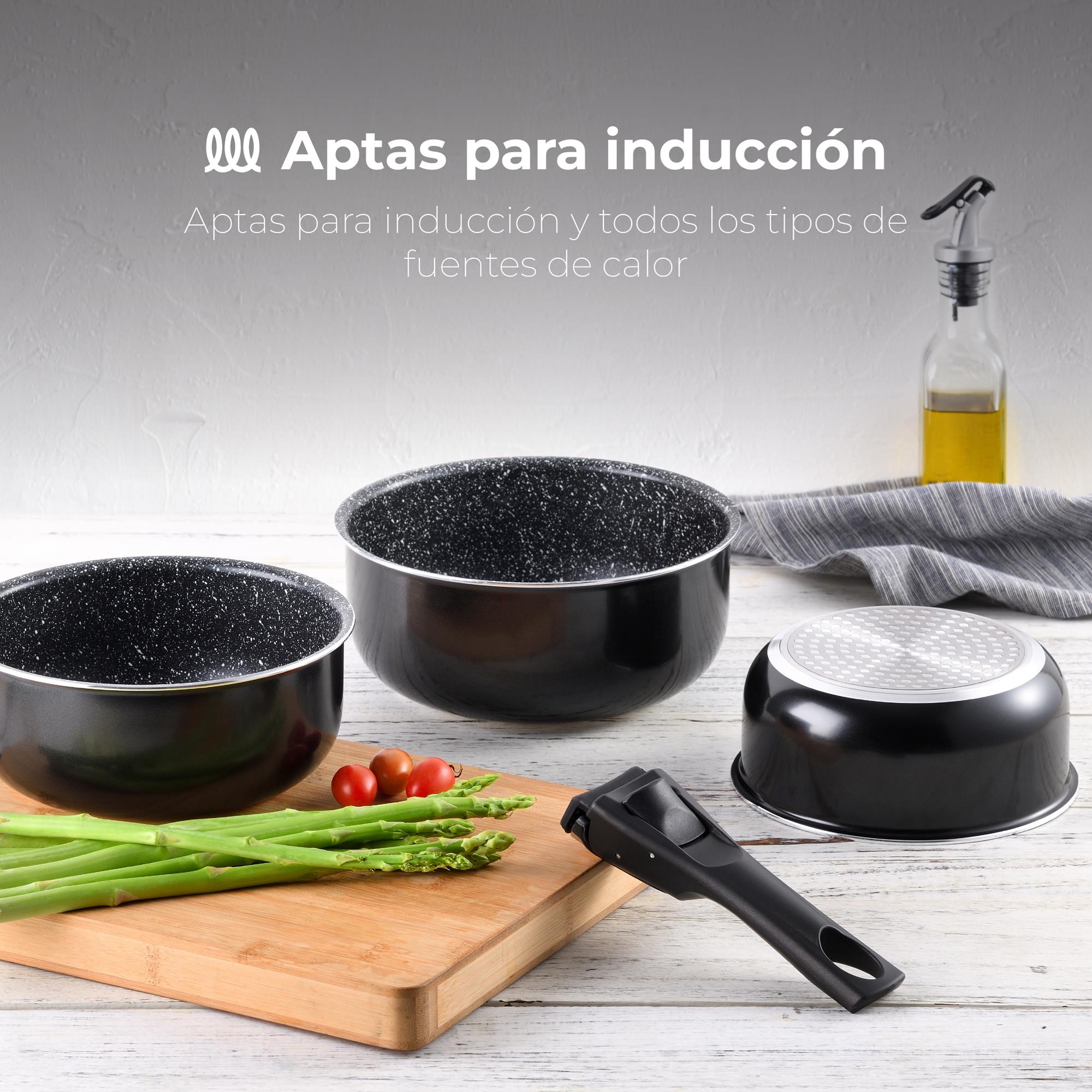 Bergner Click&amp;Cook Set of 3 saucepans 16/18/20cm pressed aluminum suitable for induction black WITH handle