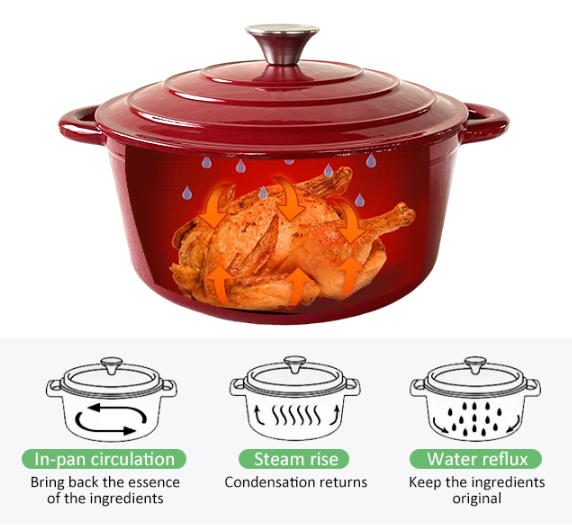 4l Cast iron dutch oven pot red cast iron enamel casserole round shape Kitchenware Cooking Soup Pot