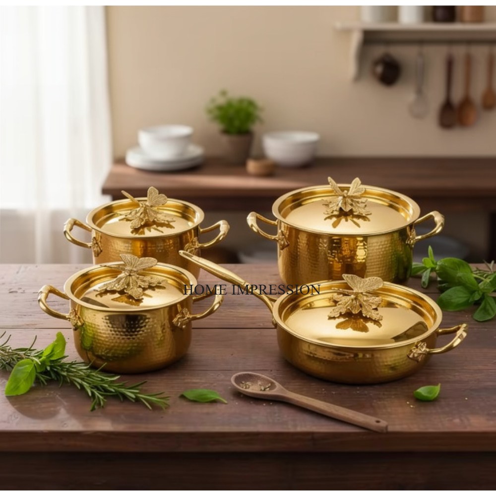 Premium Quality High Grade Gold Plated Modern Non-Stick Oven Safe Grapes Ornate Lids Luxury Stainless Steel Casseroles
