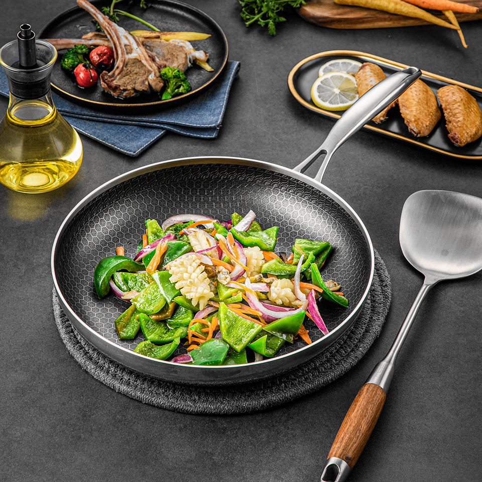 13 Pcs Hex Hybrid Cookware Set W/ Lids Stainless Steel Wok Kitchenware 3-ply Stainless Steel Honeycomb Non Stick Wok Pans