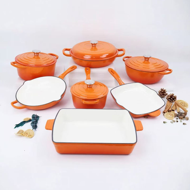 Nonstick Enamel Cast Iron Cookware Set 11-Piece Casserole Gas Induction Cooker Oven Safe High Quality Metal Cooking Pot Pan