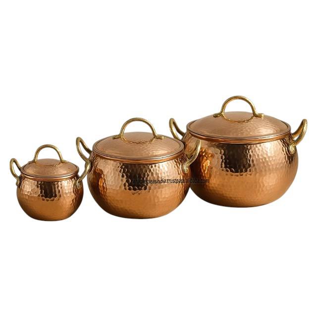 Modern Luxury Premium Classic Hammered Texture Copper Casserole Set Two Handles Tin Plated Interior Eco-Friendly Induction Ready