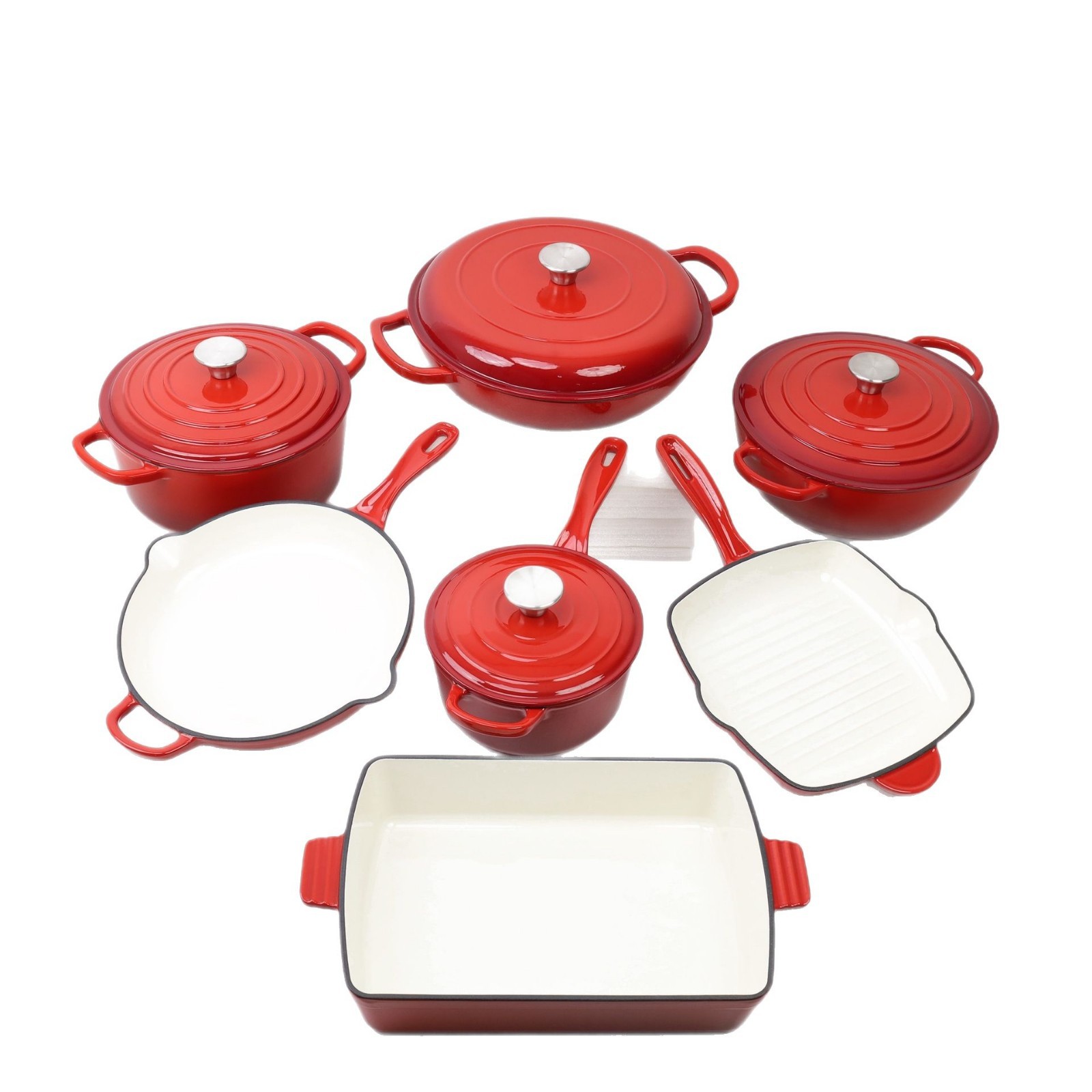 7-Piece Enameled Cast Iron Dutch Oven Set Multi-Color Cast Iron Cooking Pot OEM Wholesale Kitchen Cookware for Home Restaurant
