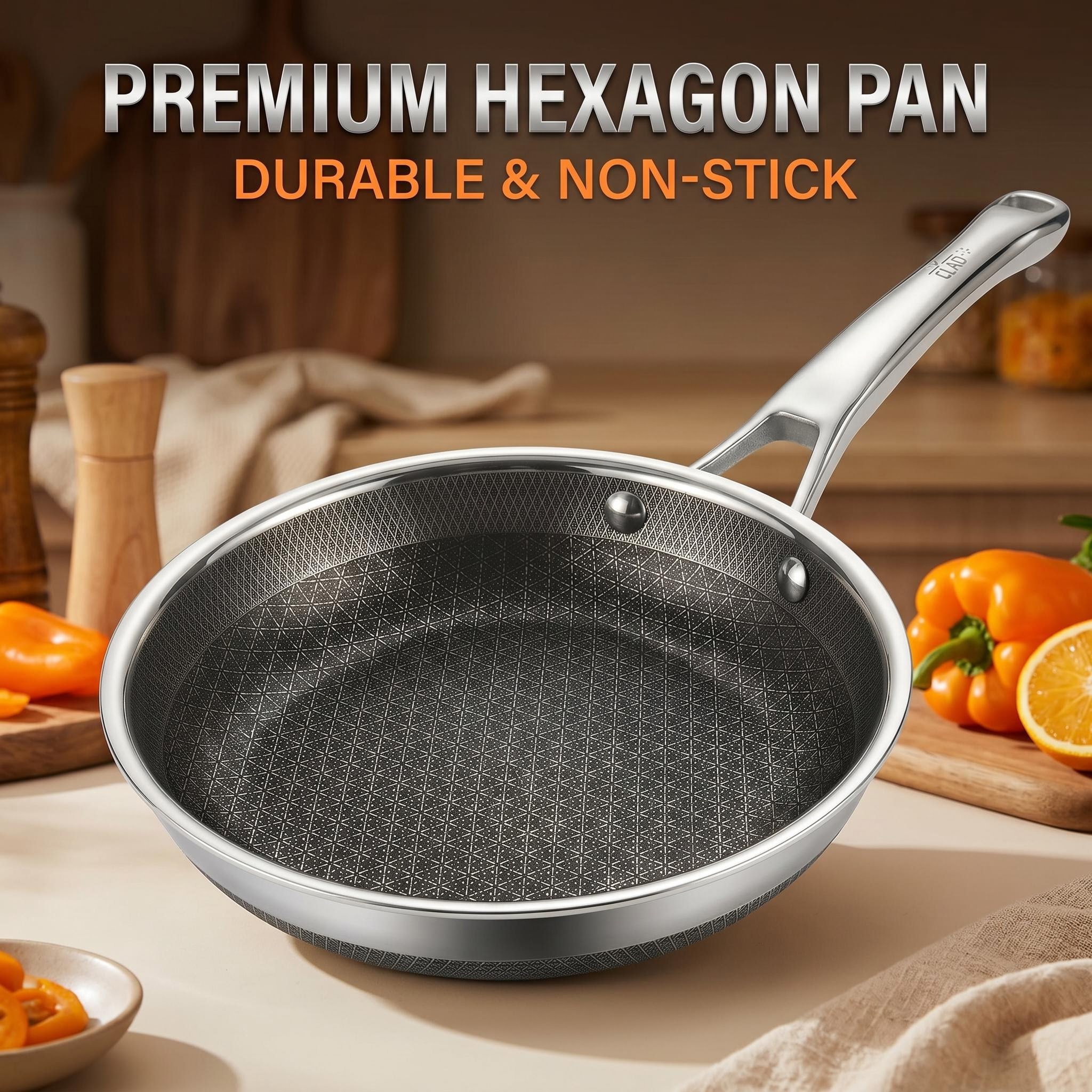 Hot Sale Custom Brand 304 3-Ply Stainless Steel Non Stick Double-sided patterned Frying Pan With Handle