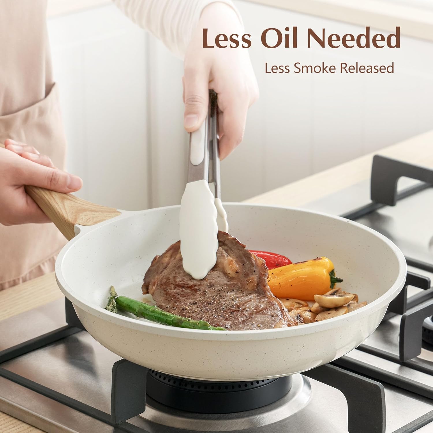SENSARTE Nonstick Ceramic Frying Pan Skillet Set Glass Lid Induction Compatible Heat Resistant Plastic Handle 8-12.5 Inch Sizes