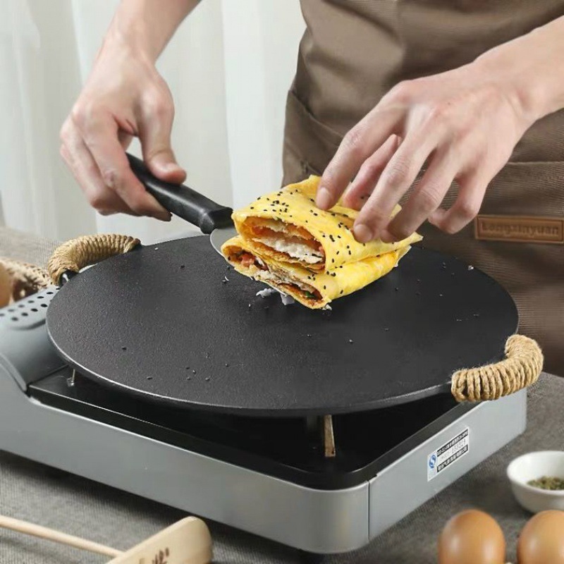 Korean Style 30CM Cast Iron Grill Pan Pre-seasoned Oil Coating Eco-Friendly Flat Bottom Black Color Gas Induction Ready for