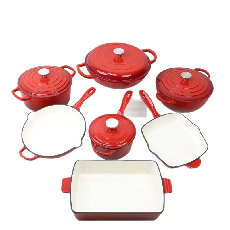 Customizable Enameled Cast Iron Cookware Including Cooking Pots Casserole Dishes Colorful Kitchen 7PCS Sets Olesale Manufacturer