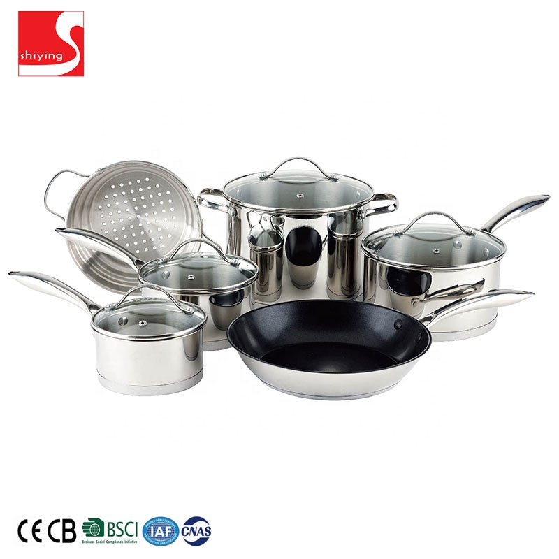 High Quality Belly Shape Stainless Steel Stock Pot Casserole Cookware Set with Golden Handle