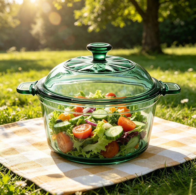 3200ml High Borosilicate Glass Green Colorant Crystal Pot Induction Compatible for Restaurants and Home