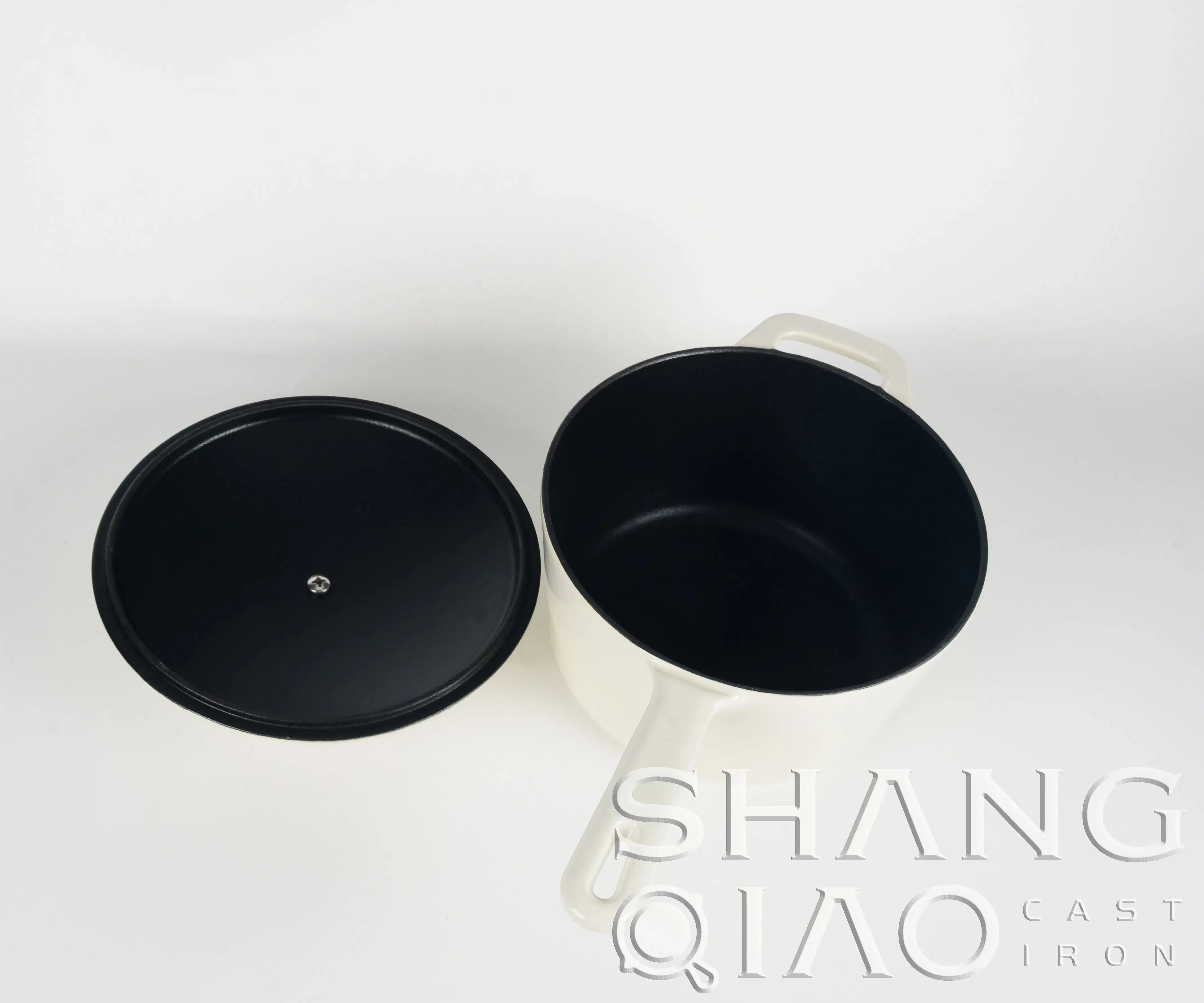 OEM Cream Enamel Coating Cast Iron Milk Pot Flat Bottom Pot Cast Iron Milky White Baking Pot Enameled Cast Iron Saucepan