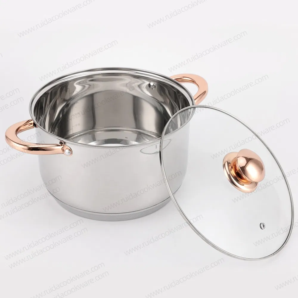 Hot Sale 12PCS Stainless Steel with Copper Handle Glass Lid Cookware Set