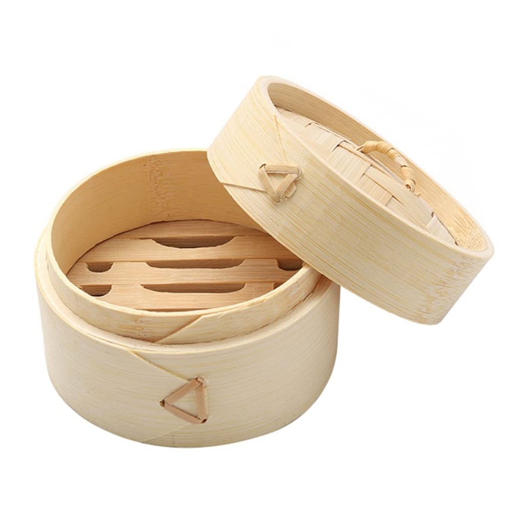 Commercial-Grade 7" Bamboo Steamer Basket Heat Resistant Cookware for Asian Cuisine Chef