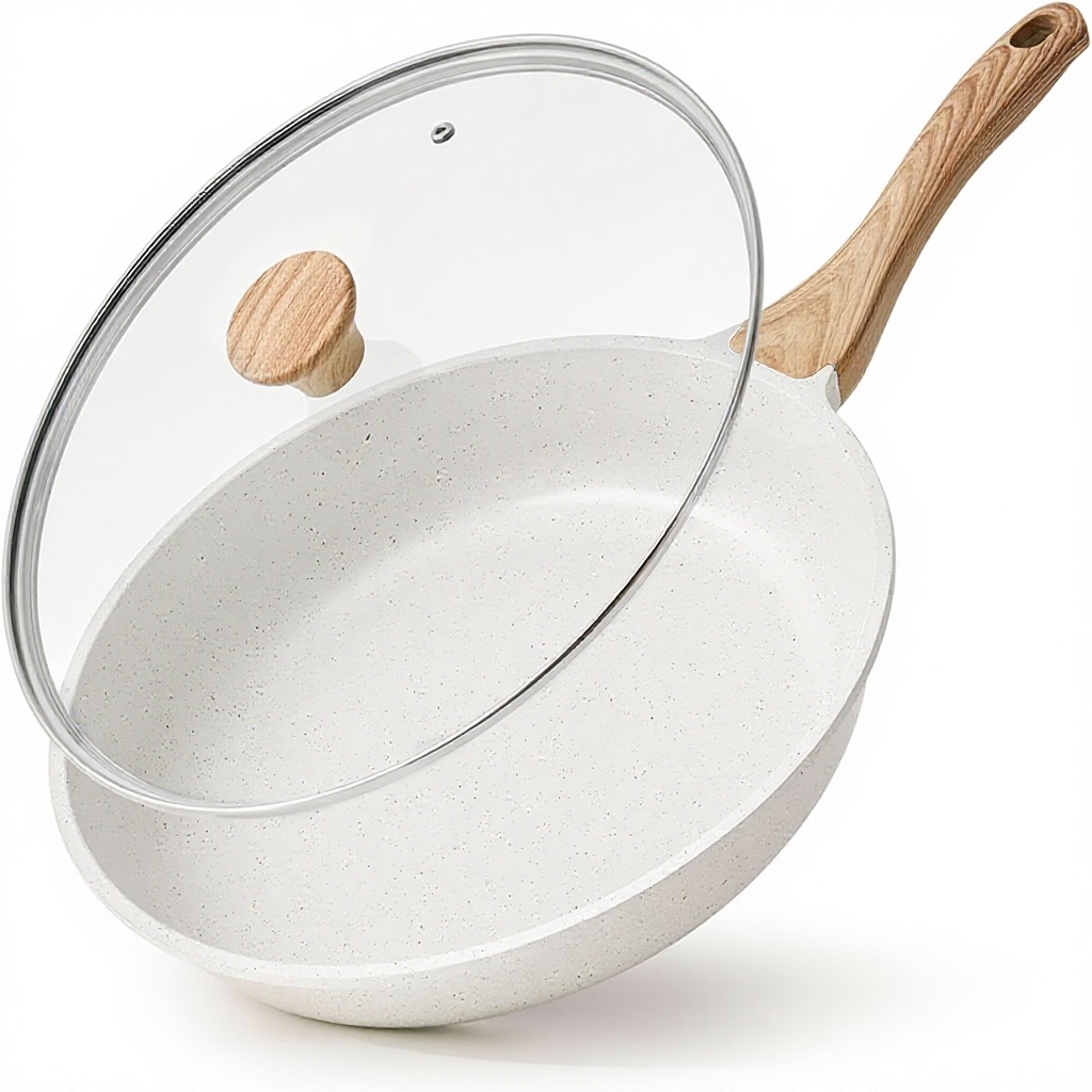 SENSARTE Nonstick Ceramic Frying Pan Skillet Set Glass Lid Induction Compatible Heat Resistant Plastic Handle 8-12.5 Inch Sizes