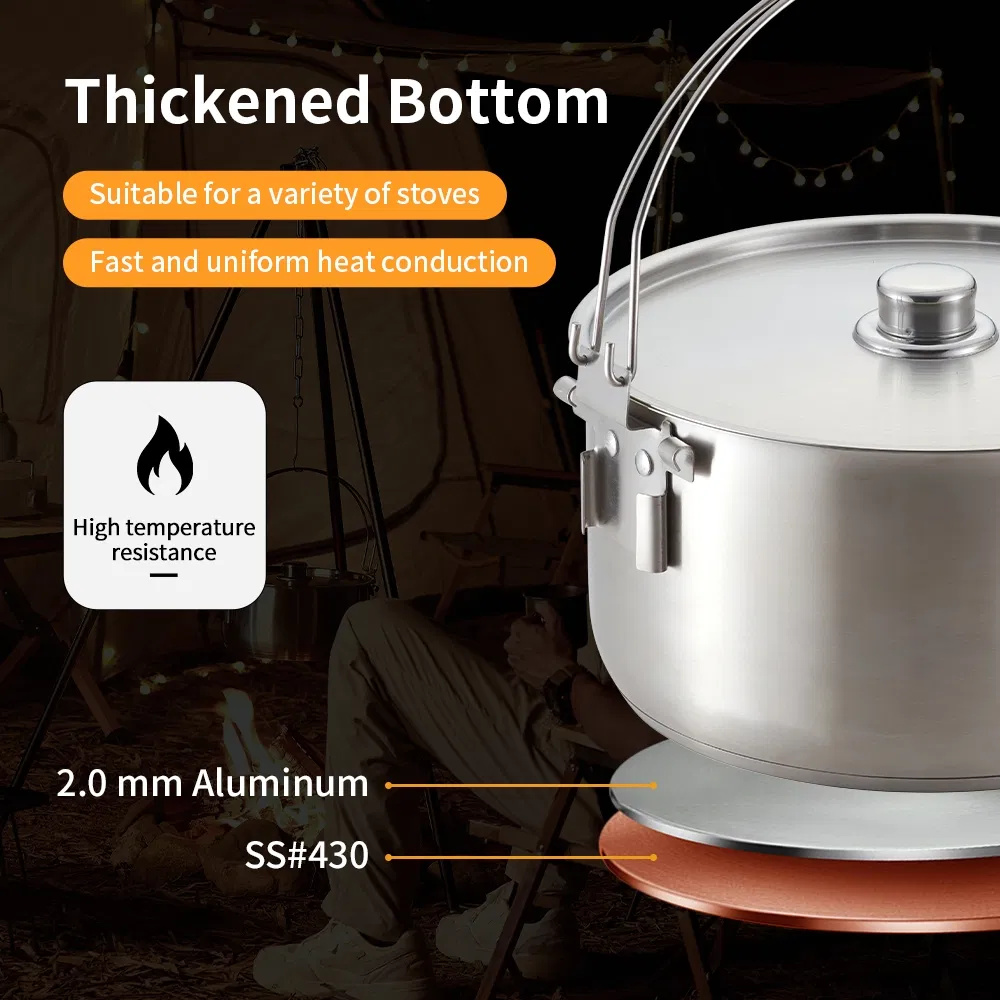 High Quality Easy Clean Stainless Steel Folding Camping Outdoor Cooking Pot Set Camping Cookware Non Stick