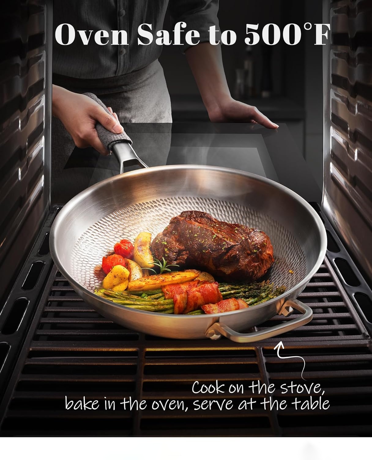 Titanium Wok Pan with Glass Lid, PFAS Free Pure Titanium Hammered Pro Pans, Kitchen Induction Compatible Stir Frying