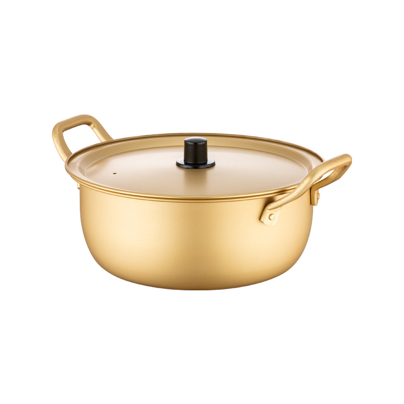 Classic Korean Style Yellow Aluminum Soup Pot Lightweight Kitchen Saucepan for Ramyun Pasta Custom Logo Cookware Manufacturer