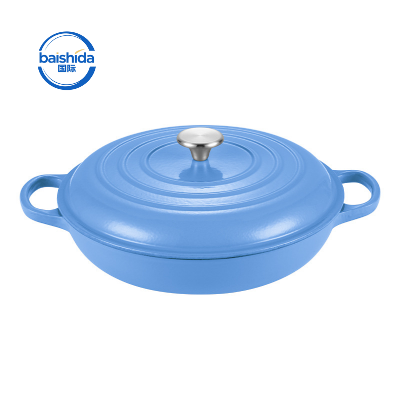 Cast Iron Dutch Oven with Enamel Coating Dual Handles Pot Lid Durable Metal Kitchen Essential