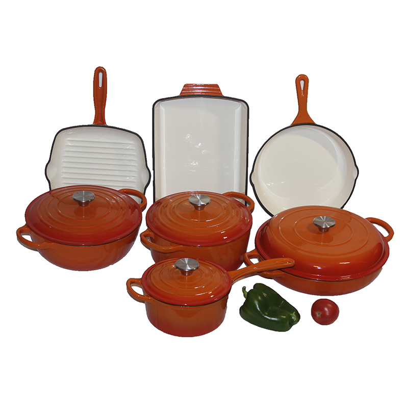 High Quality Cookware and Bakeware Red Enamel Cookware Set 7 Piece Oval and Round Cast Iron Dutch Oven Cookware Set