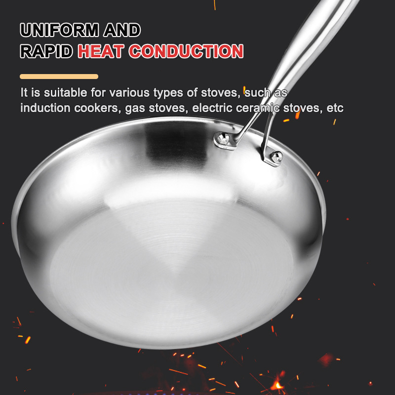 26/28/30cm No Coating Non Sticky Fry Pan Kitchen Cooking Food Grade Stainless Steel Titanium Hammered Frying Pan With Lid