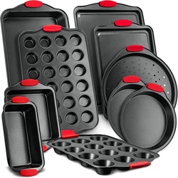 Carbon Steel Non-Stick Kitchen Oven Baking Pan with Silicone Handles Round/Square Pans for Pizza Loaf Muffin Cookie