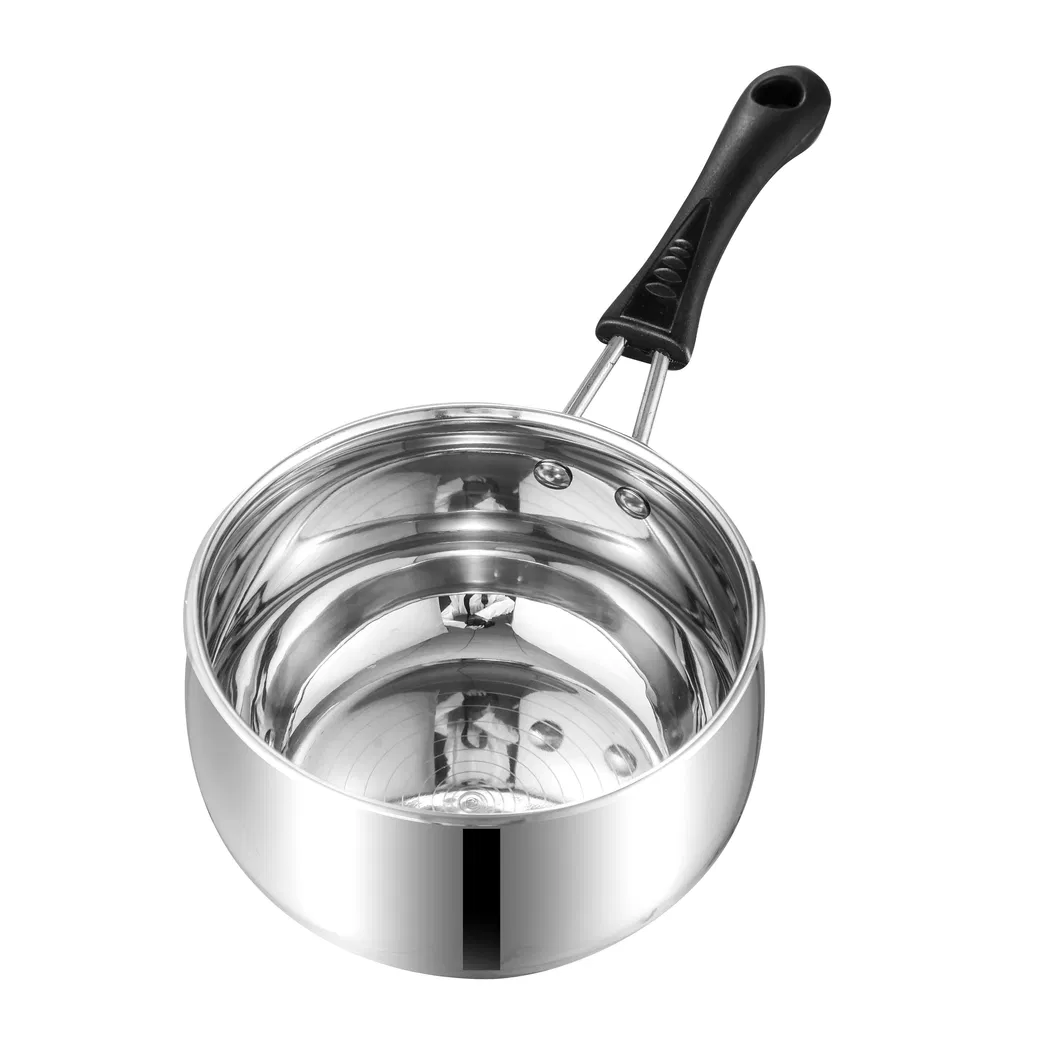 Stainless Steel Milk Boiling Pot Saucepan with Long Bakelite Handle with Green Glass Lid