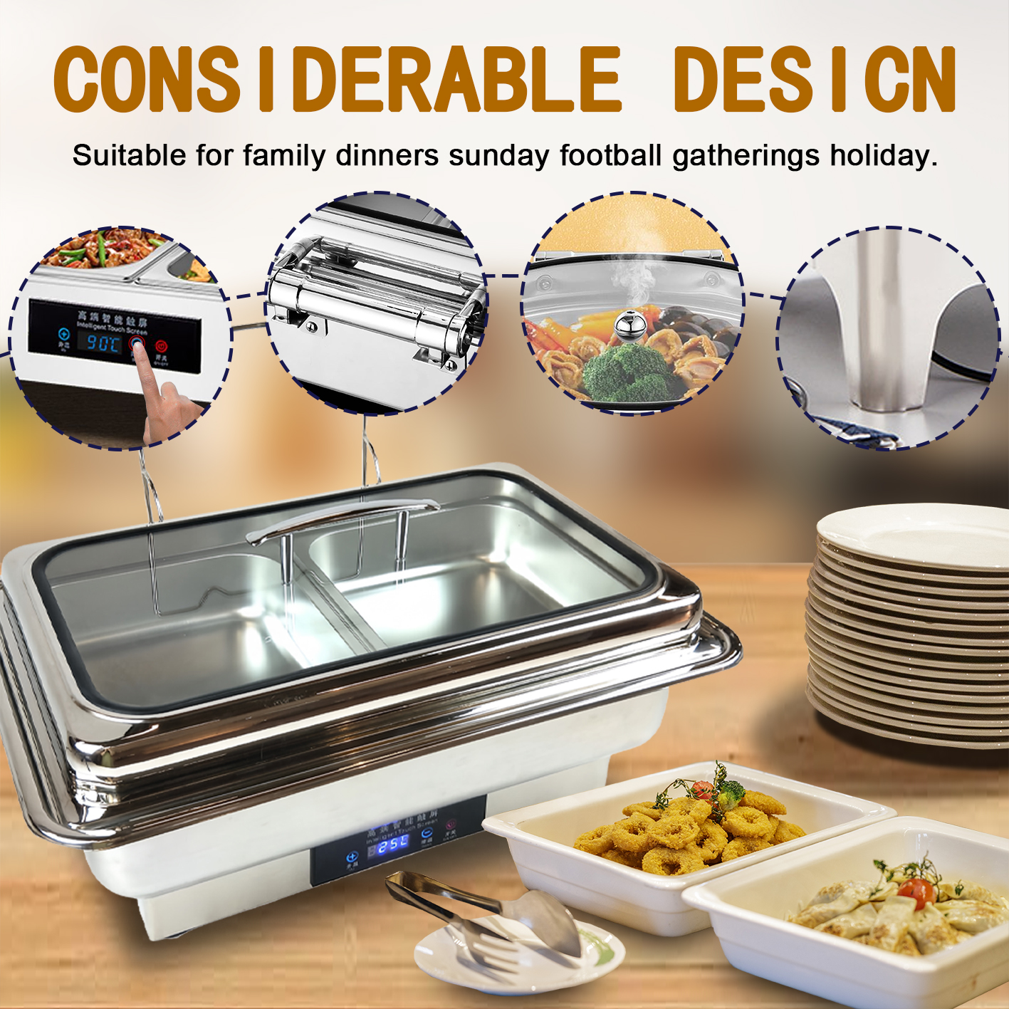 YITIAN Commercial Large Stainless Steel Hot Pot Hotel Buffet Catering Food Heater Drink Kitchenware Set