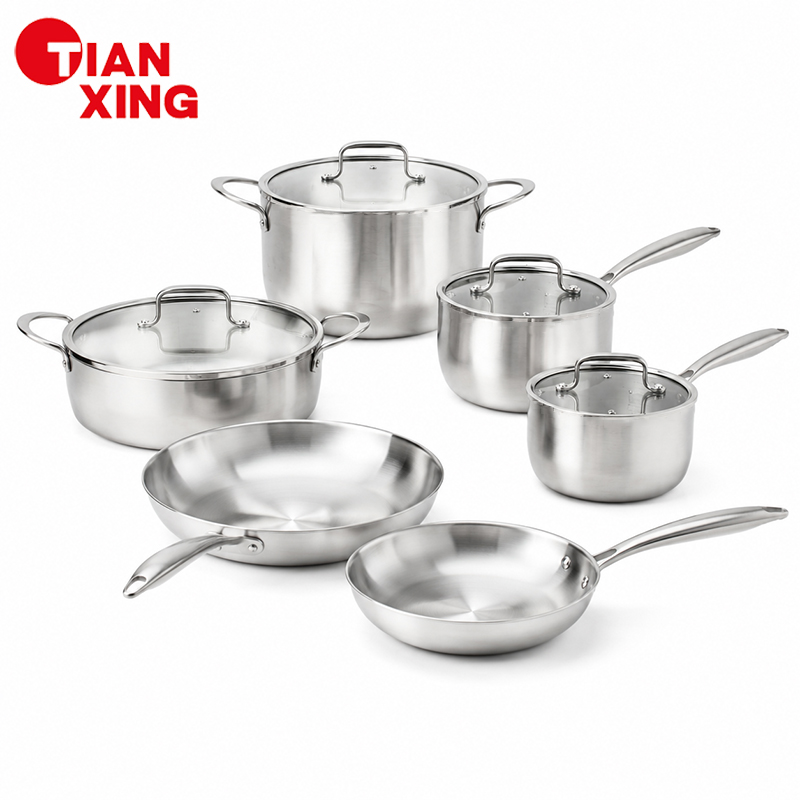 TIANXING 5 Ply Stainless Steel Cookware Set Premium Fully Clad Multi Ply Pots and Pans Heavy Duty Professional Restaurant Supply