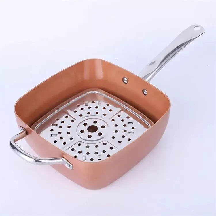 Copper-Color Aluminum Alloy Square Soup Pot Non-Stick Kitchen Soup Square Soup Pot Cookware with Basket