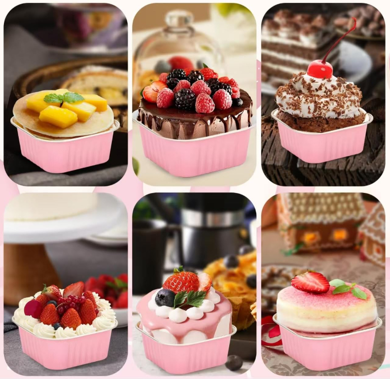 Square 300ml Disposable Aluminum Foil Loaf Cake Baking Pans Dessert Cup Aluminum Foil Mini Cake Pans With Lids