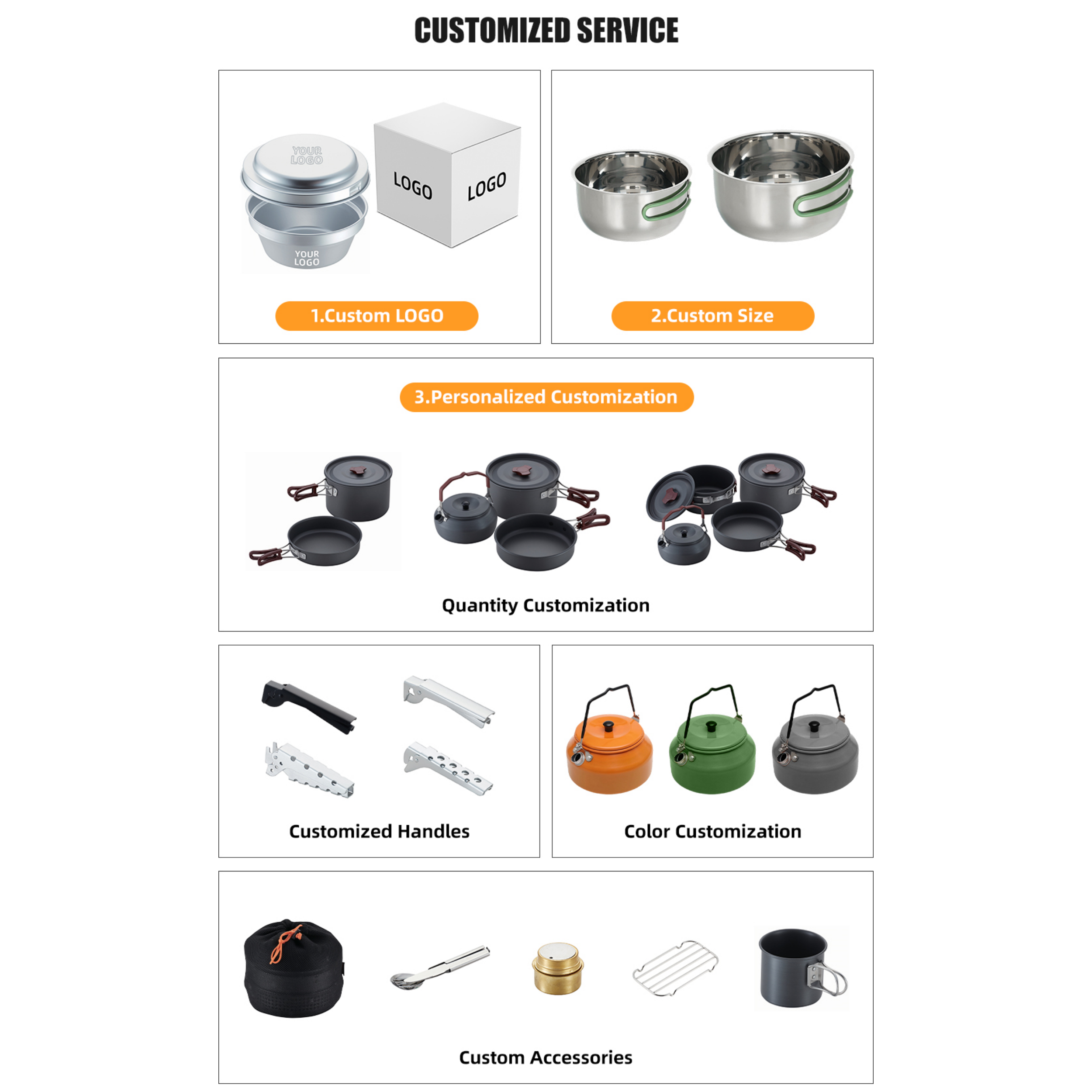 Factory Direct 6 Pcs Non-Stick Outdoor Cooking Sets Aluminum Camping Cookware With Gripper