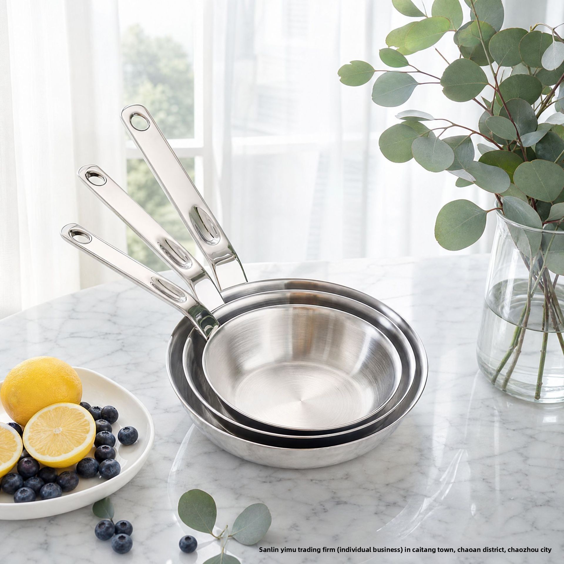 316L Stainless Steel Three-layer Bottom Modern Minimalist Design Non-coated Frying Pan for Home Use