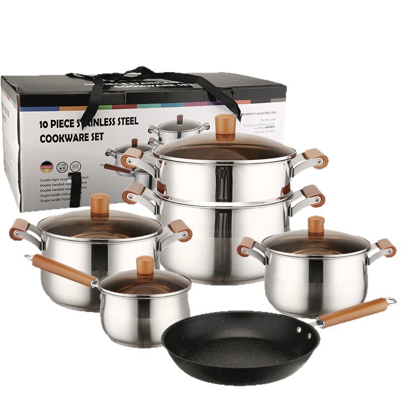 Premium 6-Piece 201 Stainless Steel Casserole &amp; Cooking Pot Set with Glass Lid Large Capacity Modern Design