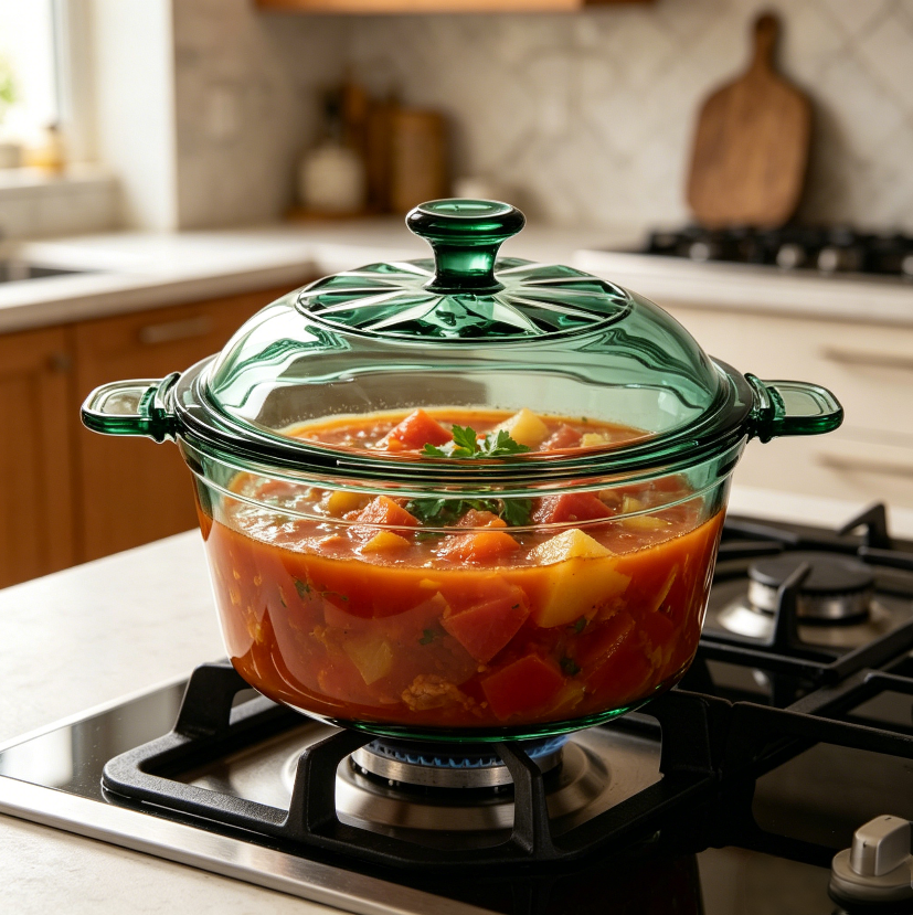 3200ml High Borosilicate Glass Green Colorant Crystal Pot Induction Compatible for Restaurants and Home