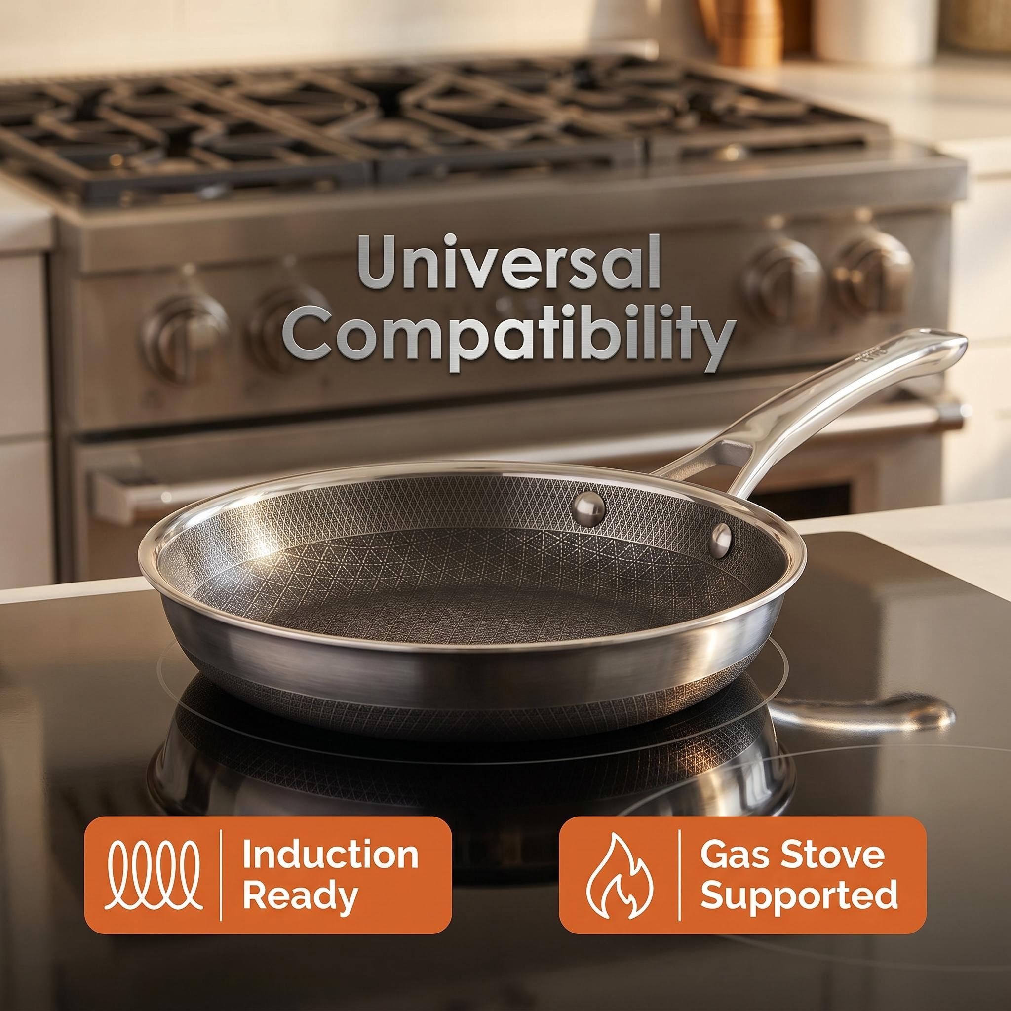 Hot Sale Custom Brand 304 3-Ply Stainless Steel Non Stick Double-sided patterned Frying Pan With Handle