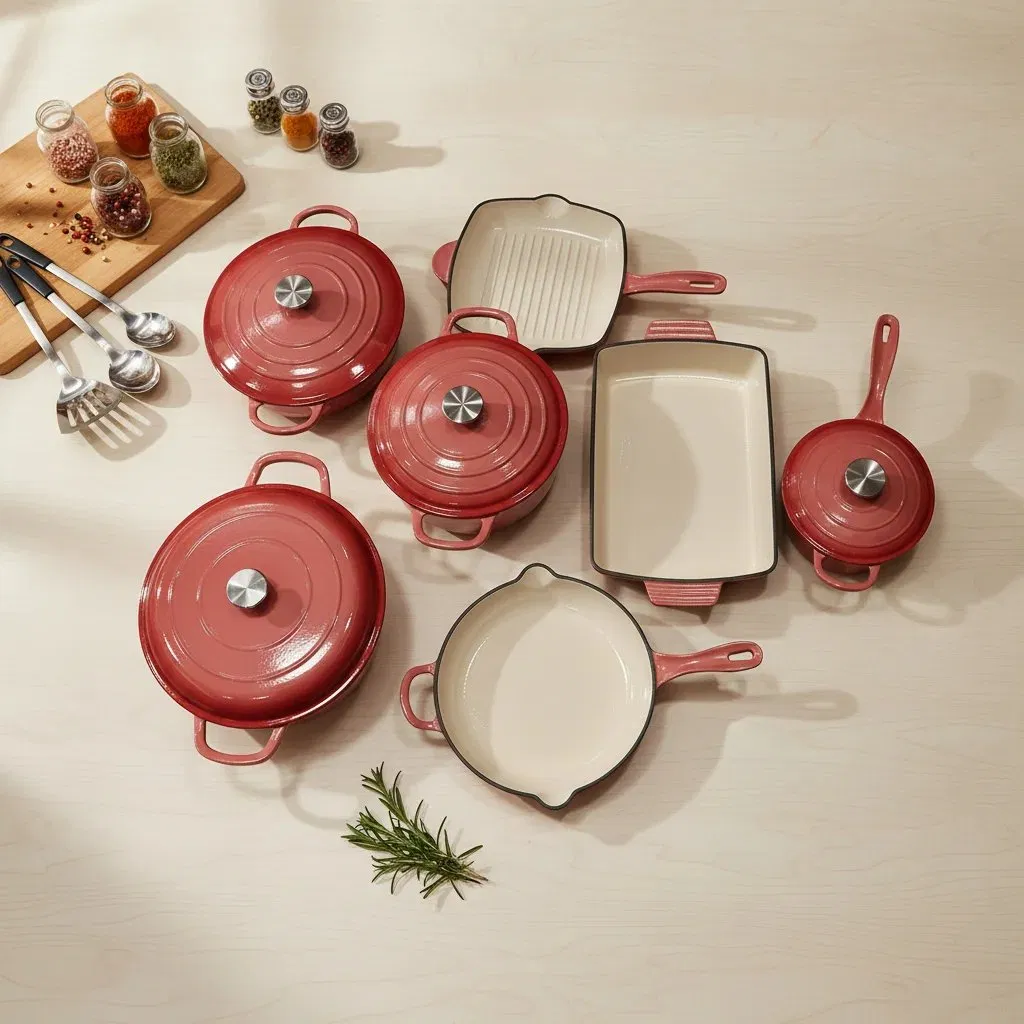 Customizable Enameled Cast Iron Cookware Including Cooking Pots Casserole Dishes Colorful Kitchen 7PCS Sets Olesale Manufacturer