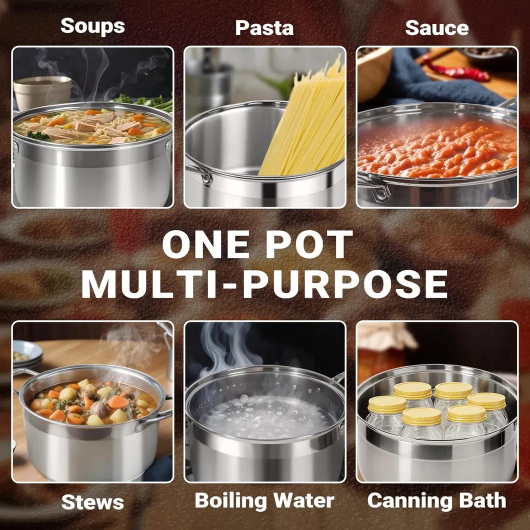 Utensils 8 Quart Sauce Pan for Soup with Tri-Ply Bottom & Clear Glass Lid