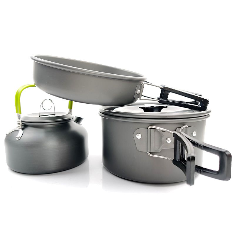 Hiking Equipment Outdoor Cooking Gear 3 Piece Cook-Set Camping Cookware Pots Backpacking Non-Stick Cooking for Outdoor Camping
