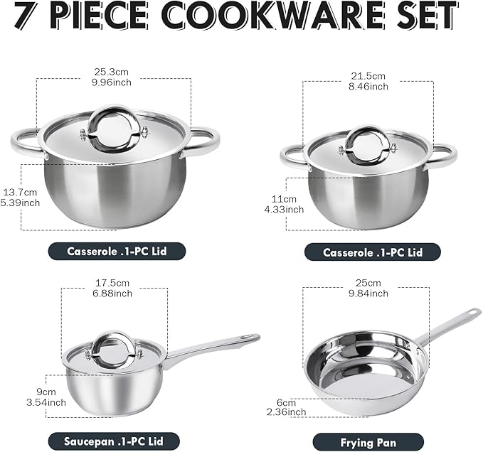 Geling New Fashion 7 Piece Stainless Steel Cooking Utensil Cookware Set Factory Supplier Professional Pots Pans Set for Gas
