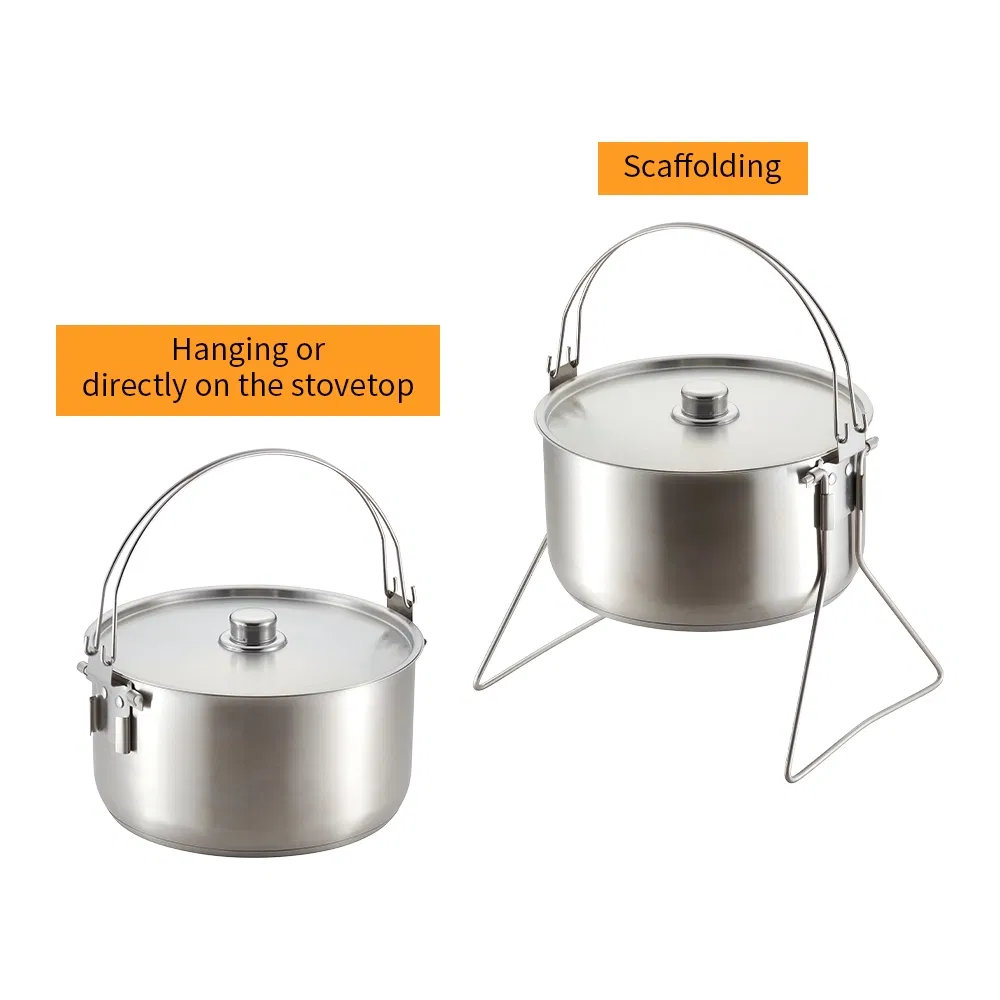 High Quality Easy Clean Stainless Steel Folding Camping Outdoor Cooking Pot Set Camping Cookware Non Stick
