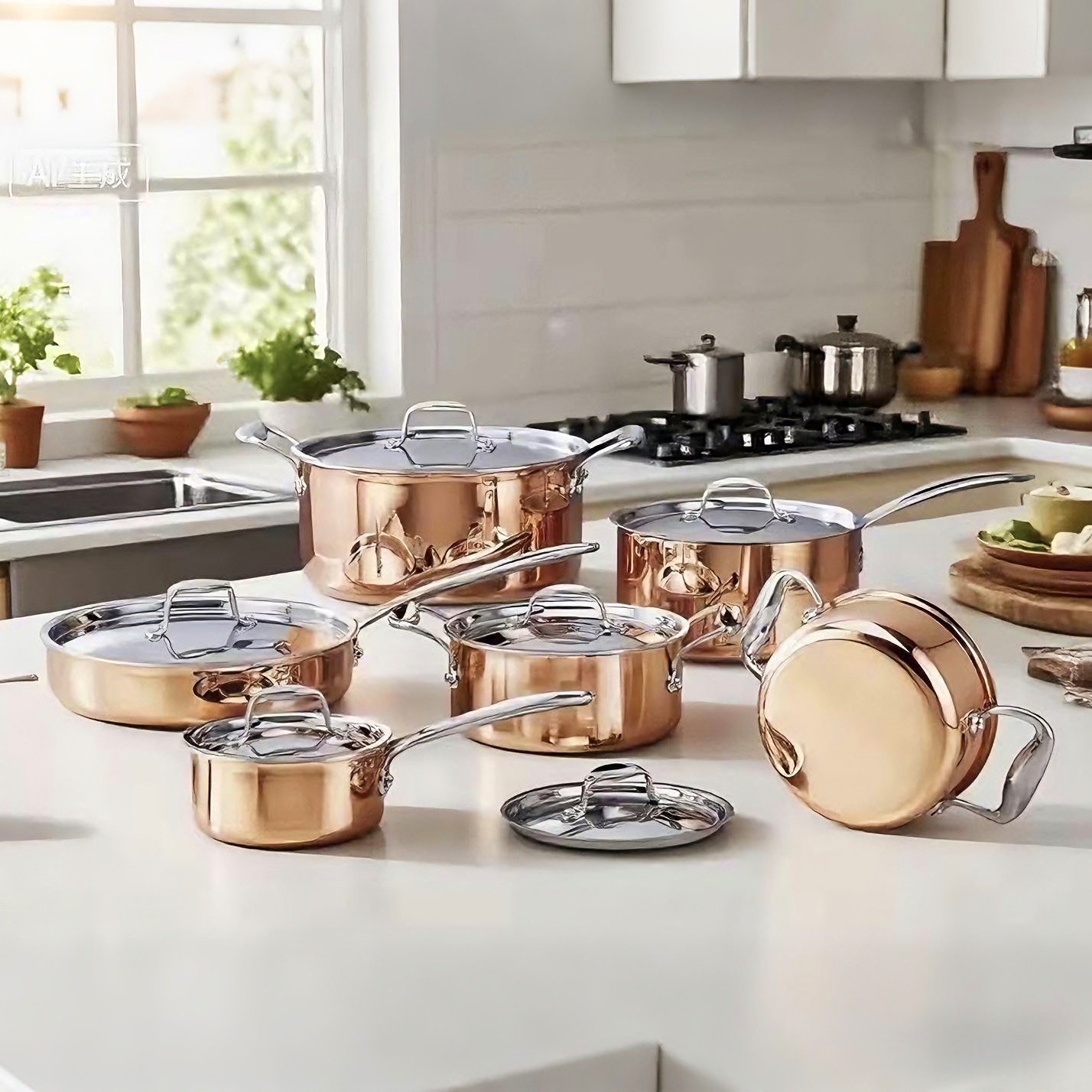 All-Cla 12-Piece Professional Chef Cookware 18/10 Triply Stainless Steel Luxury Copper Pots and Pans Retail Food Safe Oven Safe