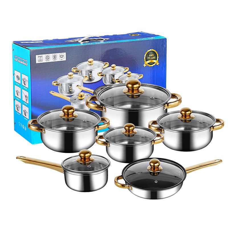 6-Piece Eco-Friendly Stainless Steel Non-Stick Cookware Set PotsIncludes Frying Pan Glass Pink Casseroles Soup Stock